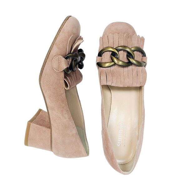 Summit White Mountain Italy Shoe 36 EU 6 US Pink Suede Slip-On Block Heel Fringe - Picture 1 of 7